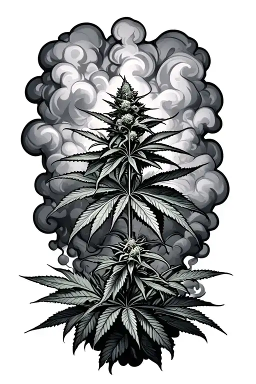 Marijuana Plant Growing In The Cloud Of Smoke Monster