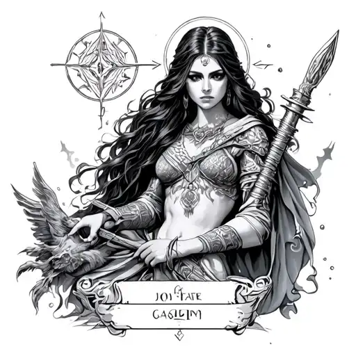 Tarot And Female Warrior Surrounded