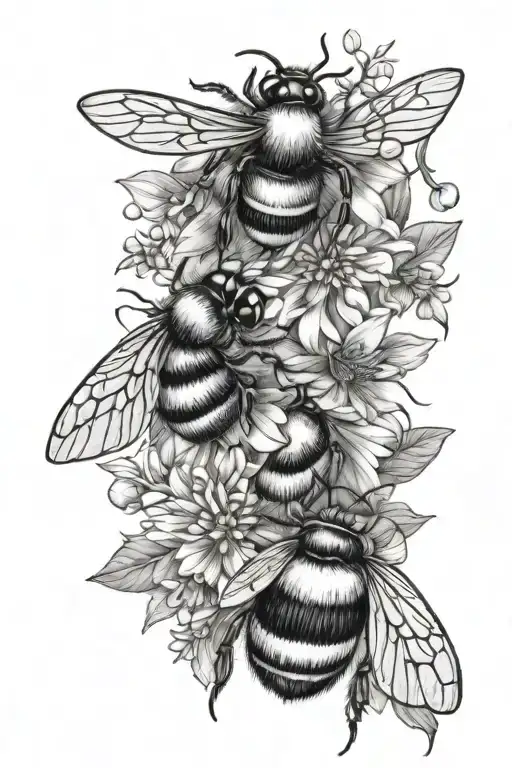 Bumblebee And Ladybug With Flowers