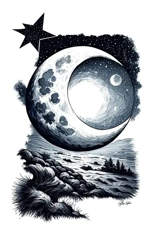 Vincent Van Gogh's Starry Night Moon With A Four-pointed Star