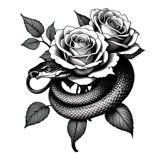 2 Roses And A Snake Wrapped Around The Roses