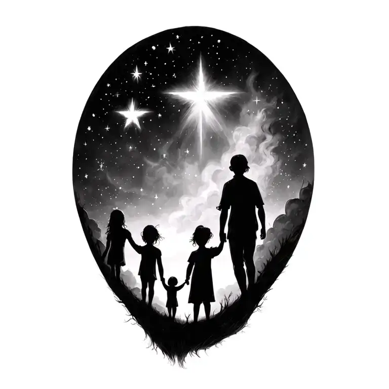 Whole Family Of 4 Looking At Two Stars In The Sky