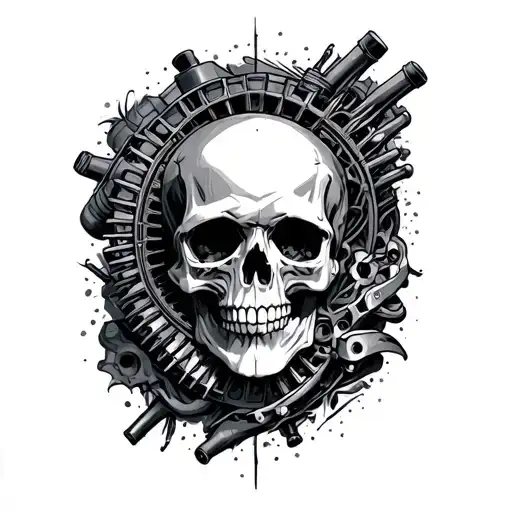 Rotary Engine And Skull Surrounded