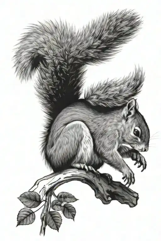 Squirrel In Front Of Tree Reaching For Something