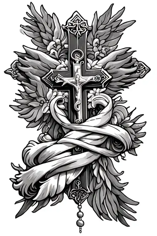 Cross With Rosary Wrapped And Holy Spirit