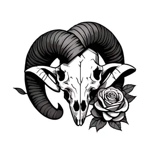 Broken Ram Skull And Rose