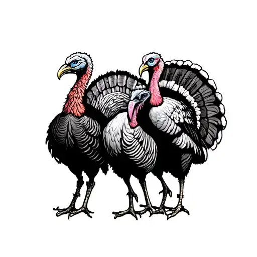 Three Walking Wild Turkeys Side By Side