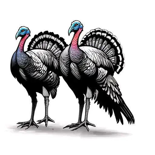 Three Walking Wild Turkeys Side By Side