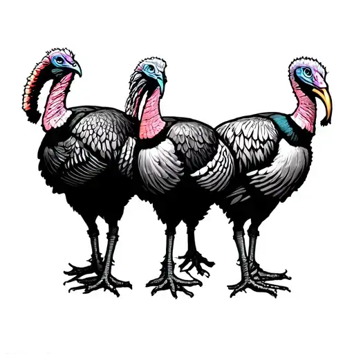 Three Walking Wild Turkeys Side By Side