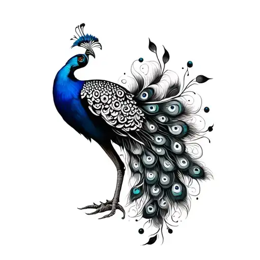 Red Peacock Tattoo On Thigh