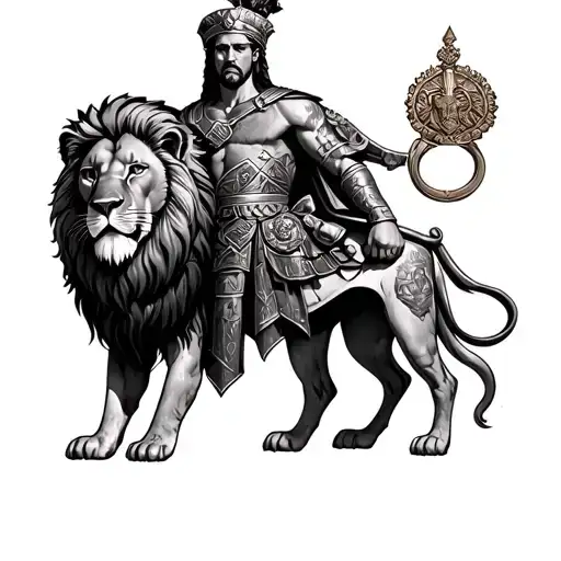 Roman Soilder With Lion And Lioness