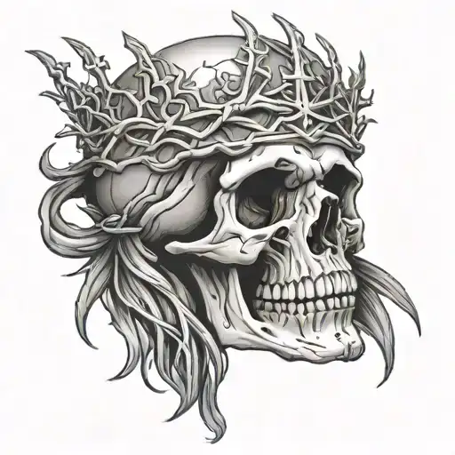 Skull Wearing Jesus's Crown Of Thorns