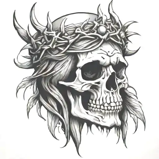Skull Wearing Jesus's Crown Of Thorns