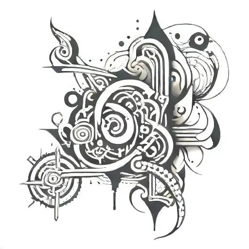 Abstract Tattoo With Hieroglyphs That Includes Paint Splashes