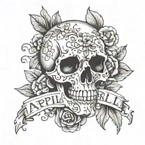 April In Cursive With Small Skull Candy And Assorted Flowering Including Orchards