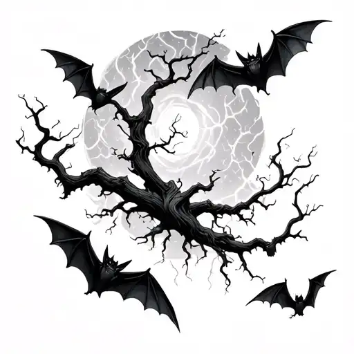 Poison Tree Lighting Storm Bats Flying Across