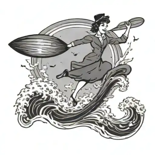 A Fusion Design Of A Jam Band Poster Featuring Mary Poppins Surfing On A Wave