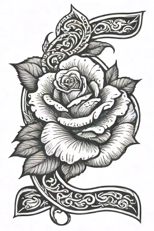 Rose Inside A Horseshoe Intertwined