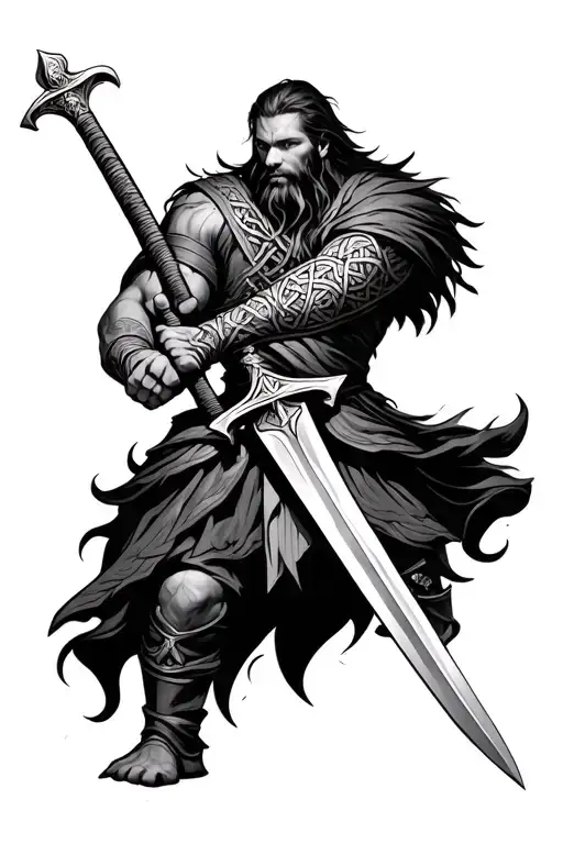 Celtic Warrior Holding A Sword