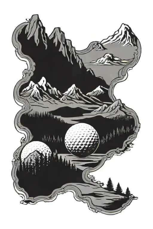 Mountains With Golf Course In The Valley With A Sun Golf Ball
