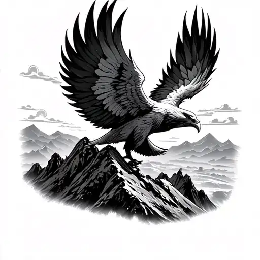 A Phoenix Flying At A Top Of A Mountain In Sunset Sky