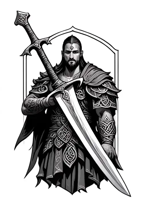 Celtic Warrior Holding A Sword