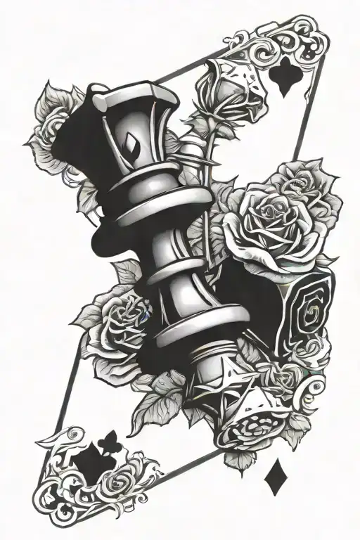 Rose Chess Pieces Dice Playing Cards Laugh Now Cry Later