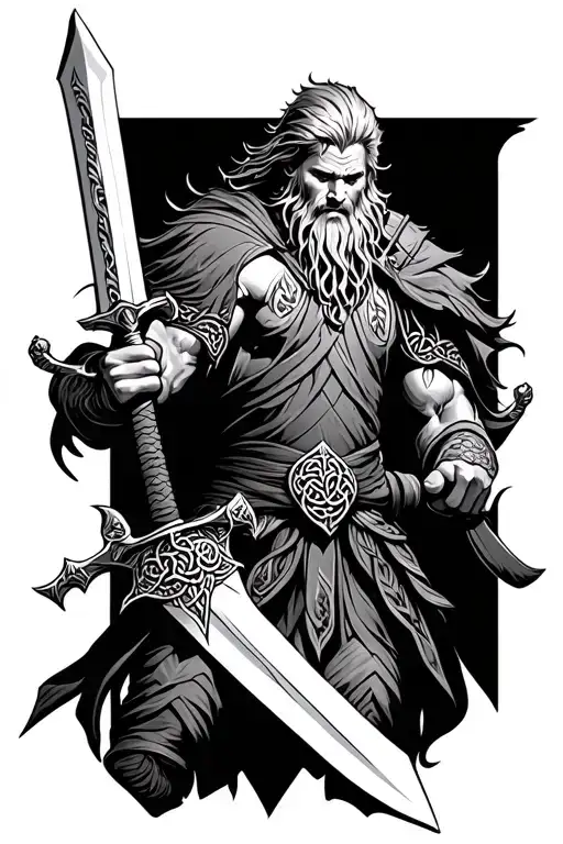 Celtic Warrior Holding A Sword In Battle