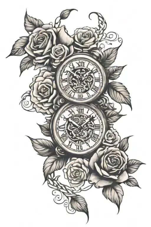 Clock Tiger Roses Intertwined