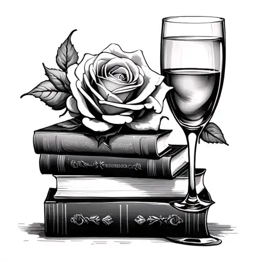 4 Books Stacked With A Scotch Glass With A Rose Inside