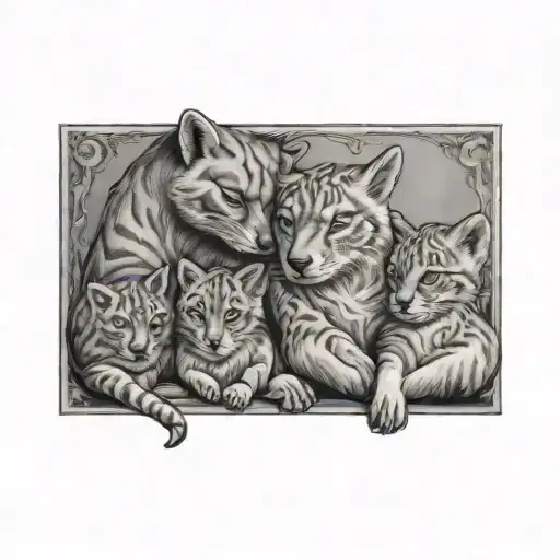 Animal Family With Two Children Sitting