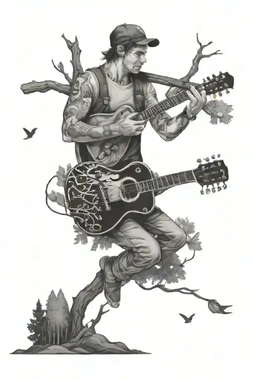 Guy Playing Guitar In Woods Surrounded