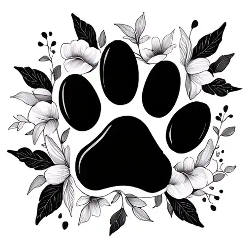 Floral Paw Prints Delicate In A Line