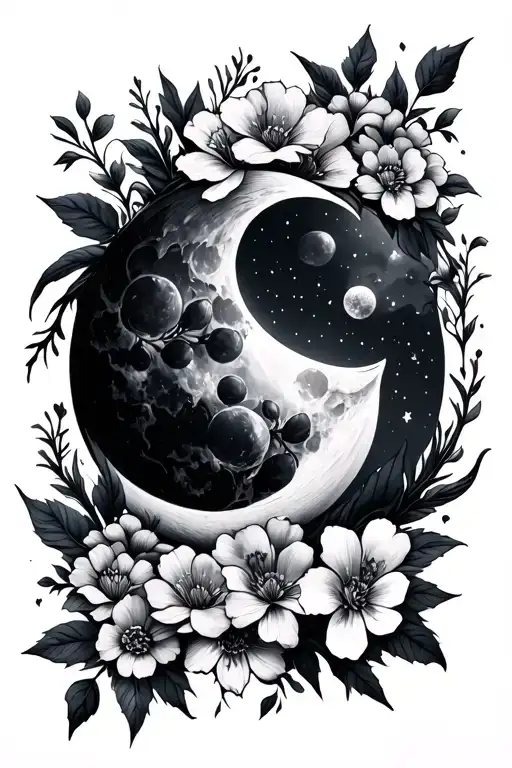Moon And Flowers Wrapped