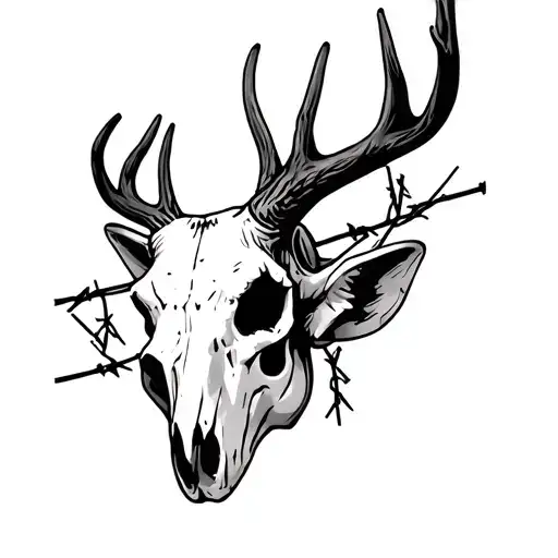 Deer Skull With Barbed Wire