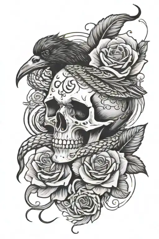 Skull Snake Crow Rose