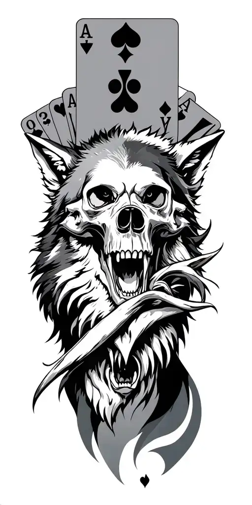 Skull And Cards Wolf Howling