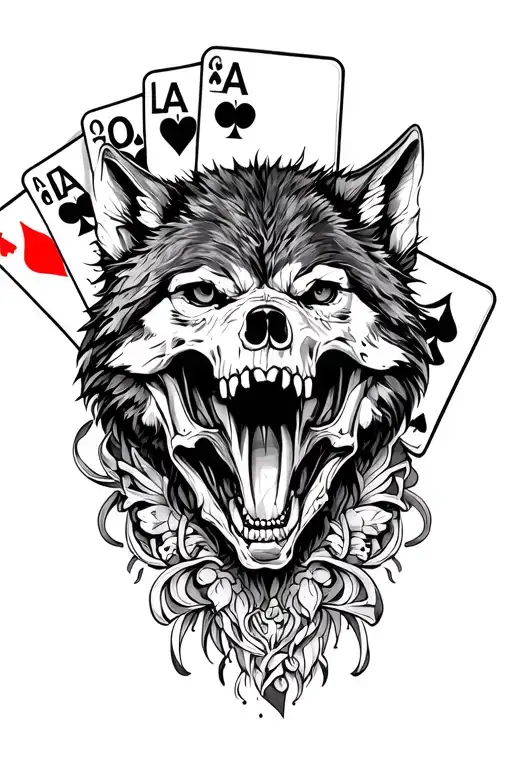Skull And Cards Wolf Howling