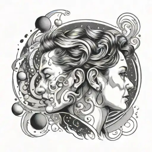 A Black And Grey Portrait Of A Teacher With A Cosmic Background Of Swirling Galaxies