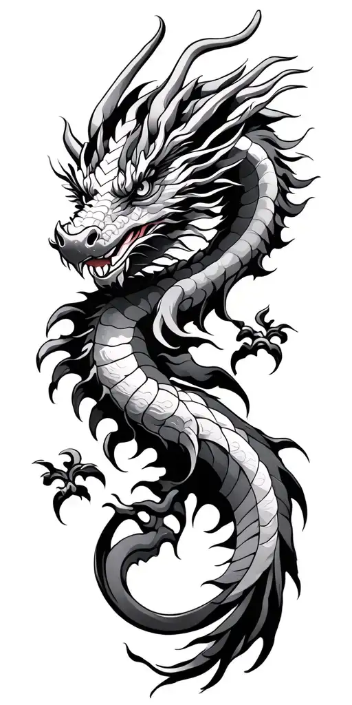 Japanese Filipino Style Tattoo Dragon And Traditional Tribal
