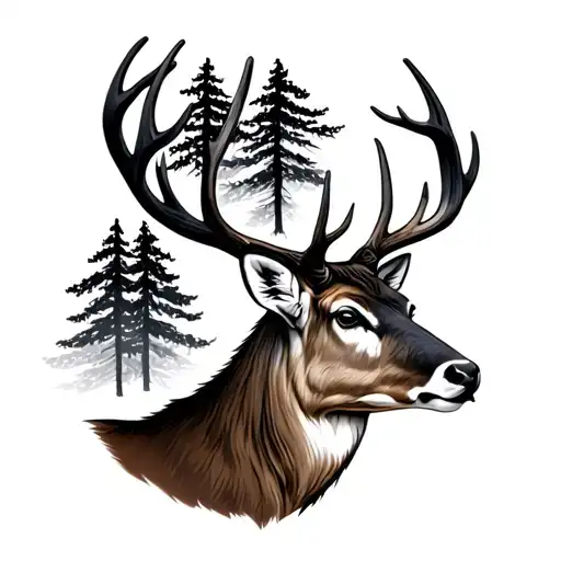 Male Deer Head With Trees