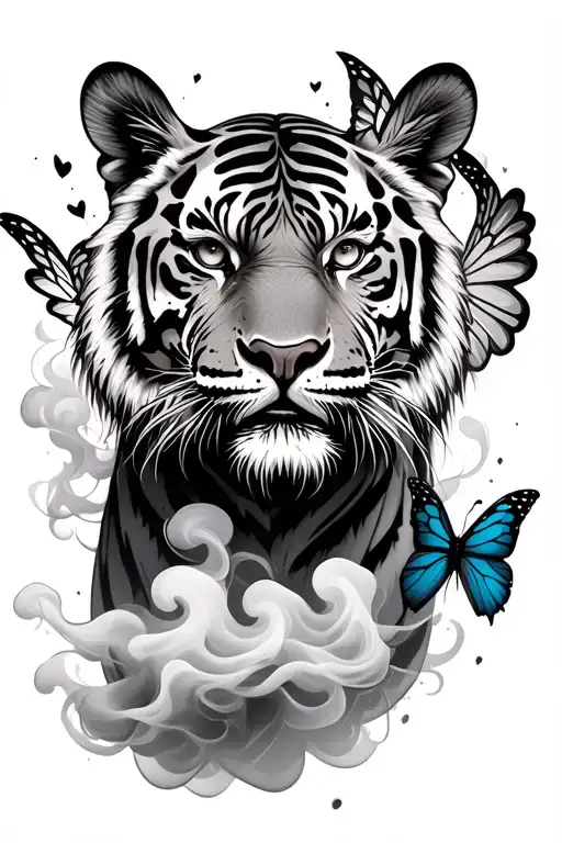 A Tiger And Lots Of Smoke And Butterfly's Wings Vivid
