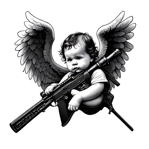 Baby Angel Holding A Rifle