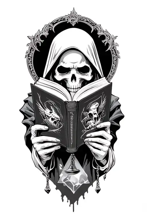 Justice Holding Open Book Grim Reaper Holding