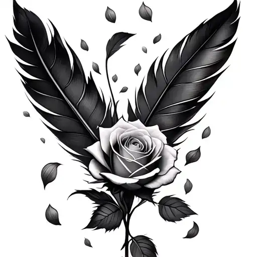 Rose With Petal Falling Turning Into Feathers