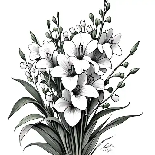 Hawthorn Lily Of Valley Gladiola Aster Bouquet