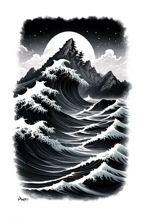 Ocean Waves Mountain Trees