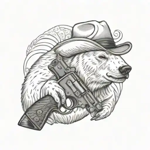 Polar Bear Wearing Cowboy Hat And Holding A Pair Of Revolvers