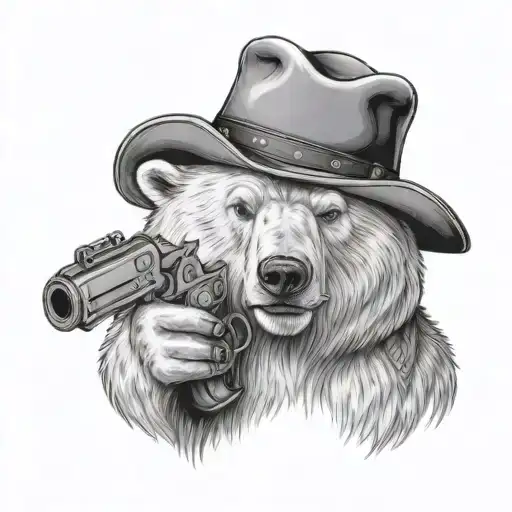 Standing Polar Bear Wearing Cowboy Hat And Holding A Pair Of Revolvers