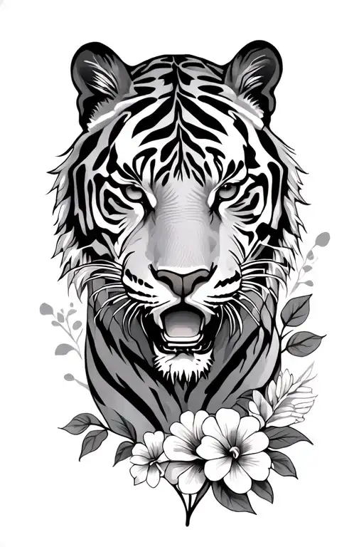 Tiger And Flowers